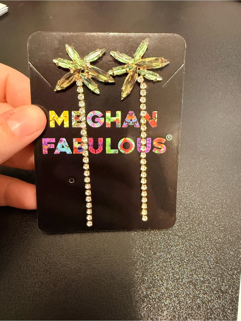 Meghan Fabulous Palm Crystal Drop Earrings